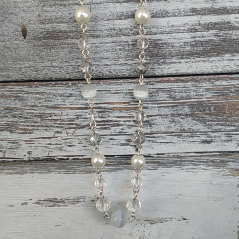 18" Wire Link Necklace with White Tiger Eye